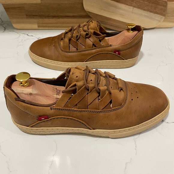 Mens Brown Leather Sneakers Oliberte Dakugo Woven Shoe - Picture 3 of 11